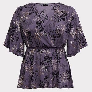 LILY GREY METALLIC FOIL GEORGETTE BABYDOLL BLOUSE